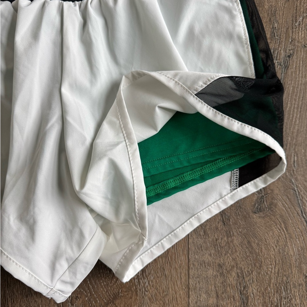 Varsity Shorts White w/ green shorts Women’s size small - Picture 2 of 7